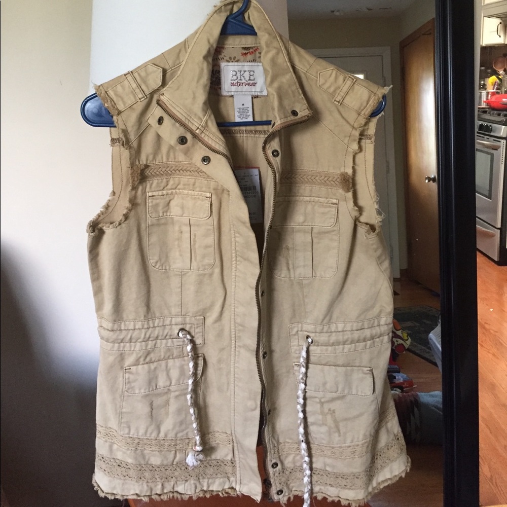 Khaki Vest with Decorative Trim